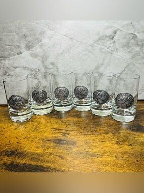 Vintage Zinnmünzen Rastal Crystal Schnapps Glasses Set of 6 w/ Box